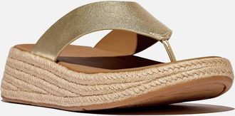 FitFlop Womens Fitflop F-Mode Toe Post Espadrille Leather Womens Platino Sandals - Gold - Size: 6