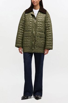 Ganni Shiny Quilt Midi Jacket - Size XXS/XS Green