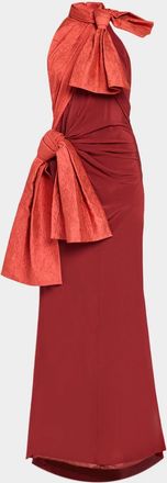 Christopher John Rogers Silk Crepe De Chine Double-Bow Taffeta Halter Gown
