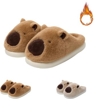 Generic Capybara Plush Slippers - Funny, Cute, Non-Slip, Cozy, Warm House Slippers for Women & Men (Brown, Adult, UK 6-7, Medium)