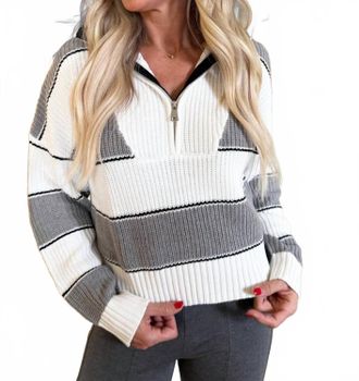 Elan Half Zip Collared Sweater In Heather Grey
