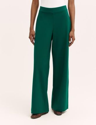Finery Kenzie Ponte Jersey Wide Leg Trousers in Bottle Green at Nordstrom, Size 12P