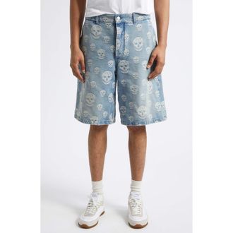 Alexander McQueen Skull Jacquard Denim Sailor Shorts in Sapphire at Nordstrom, Size 34 Us