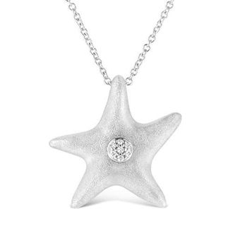 House of Brilliance 925 Sterling Silver Prong Set Diamond Accent Starfish Pendant Necklace in White at Nordstrom