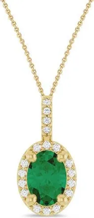 Allurez Oval Lab Emerald & Diamond Halo Pendant Necklace 14K in 0.76Ct/yellow Gold at Nordstrom, Size 18