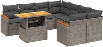 vidaXL Set De Muebles De Jard&iacute;n 9 Pzas Y Cojines Rat&aacute;n Sint&eacute;tico Gris Vidaxl