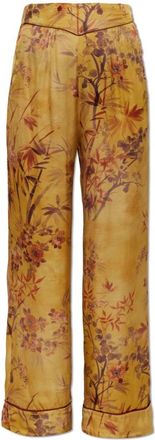 Forte_Forte Broek met Plantenmotief - Dames - Wijde Broeken - Geel - S - Broeken