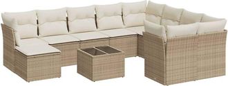 vidaXL Set De Sof&aacute;s De Jard&iacute;n 11pzas Con Cojines Rat&aacute;n Sint&eacute;tico Beige Vidaxl