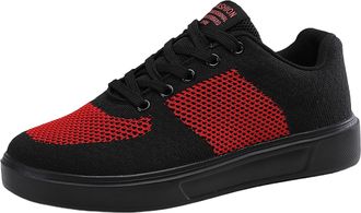 Generic Men Casual Mesh Slip On Walking Shoes Lightweight Breathable Comfortable Flat Sole Lace Up Round Toe Design Outdoor Daily Wear Footwear for (Red, 4.5)