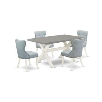 East West Furniture 5-Pc Kitchen Dining Room Set- 4 Parson Dining Room Chairs with Baby Blue Linen Fabric Seat and Button Tufted Chair Back