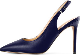 EDEFS Womens Navy Matte Slingback Heels with 4 Inch Heel, Elegant Pointed Toe Stiletto Court Shoes for Work and Formal OccasionsUK3
