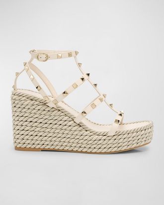 Valentino Garavani Rockstud Caged Wedge Espadrille Sandals