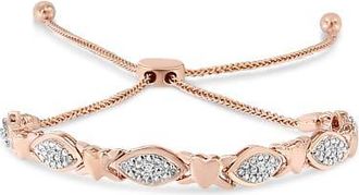 House of Brilliance Silver Diamond Accent Alternating Marquise Shape and Heart Links Bolo Bracelet in Rose Gold Over Silver at Nordstrom
