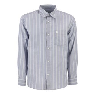 Carhartt Work in Progress Beale Striped Cotton Shirt - Heren - Casual Overhemden - Blauw - S - Katoen - Overhemden
