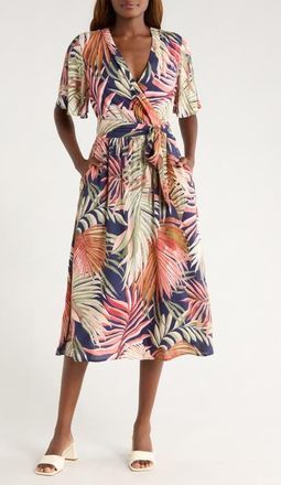 Tommy Bahama Palm Canyon Short Sleeve Wrap Dress in Coastline at Nordstrom, Size X-Small