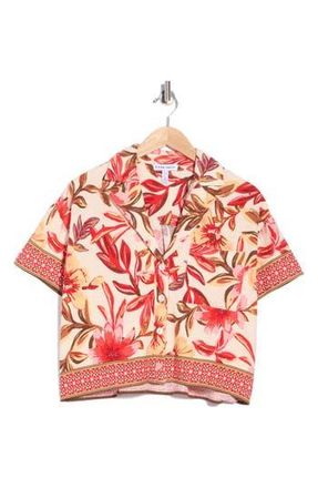 Ellen Tracy Print Camp Shirt in Coral Tropical Paradise at Nordstrom Rack, Size X-Large