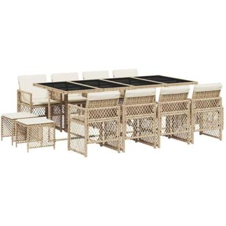 vidaXL Set Comedor De Jard&iacute;n Con Cojines 13 Pzas Rat&aacute;n Sint&eacute;tico Beige Vidaxl