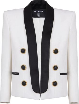 Balmain Cropped Jas Met Knopen - Dames - Blazers - Wit - S - Wol - Jassen
