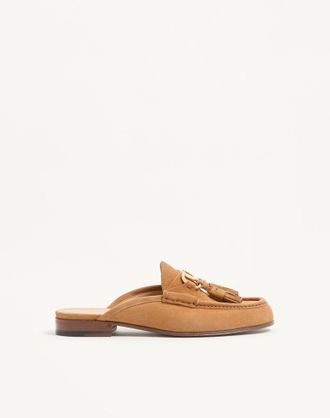 Valentino Garavani Mocassino Sabot VLogo Signature In Crosta 20mm Donna HAVANA BEIGE 35.5