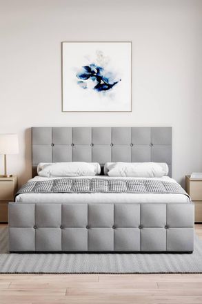 Home Discount Vida Designs Valentina Double Ottoman Bed & Gel Memory Foam Mattress in Light Grey