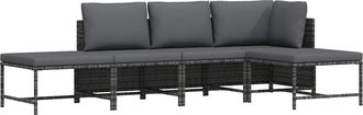 vidaXL Vidaxl Set De Sof&aacute; De Jard&iacute;n 5 Piezas Con Cojines Rat&aacute;n Sint&eacute;tico Gris