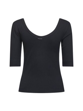 Brunello Cucinelli Womens T-Shirt Ribbed Stretch Jersey Black Cotton T-Shirts & Jerseys