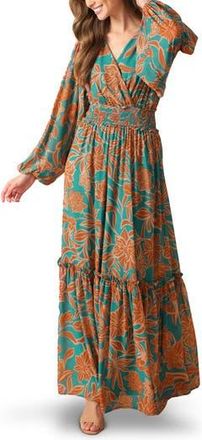 Flying Tomato Print Long Sleeve Maxi Dress in Teal Rust at Nordstrom Rack, Size Medium