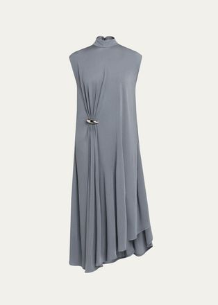 Bottega Veneta Jersey Cr&ecirc;pe Brooch Asymmetric Midi Dress
