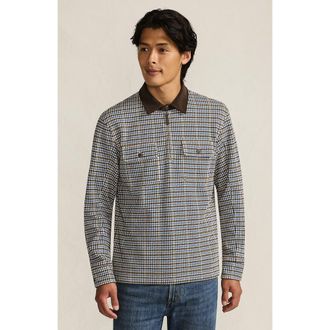 Lands End Long Sleeve Corduroy Collar Bedford Rib Quarter Zip in Ivory Latte/brown Houndstooth at Nordstrom, Size X-Large
