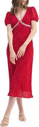 Lush Lace Trim Puff Sleeve Empire Waist Midi Dress in Red Polka Dot at Nordstrom Rack, Size X-Large