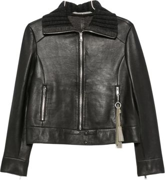 The Jack Leathers Leren jas met ribgevoerde kraag - Dames - Leren en Su&egrave;de Jassen - Zwart - S - Leer - Jassen