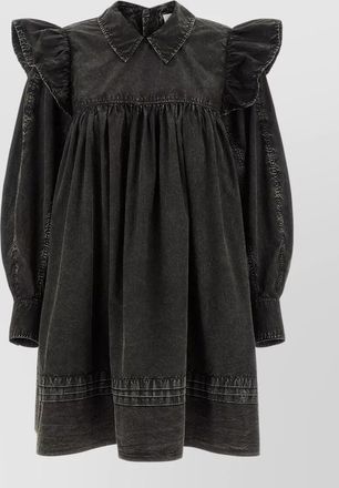 Ganni mini shirt dress button detail gathered waist