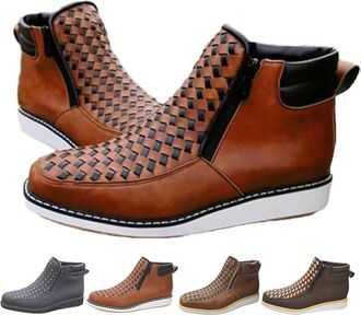 Generic Zenfaze Handcrafted Western Cowboy Boots, Mens Square Toe Leather Hand-woven Cowboy Petatillo Boot (Brown,10.5)