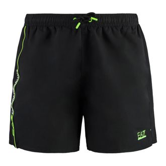 Emporio Armani Beachwear, male, Black, Size: XL Mesh-lined Nylon Swim Shorts with Logoed Stripe