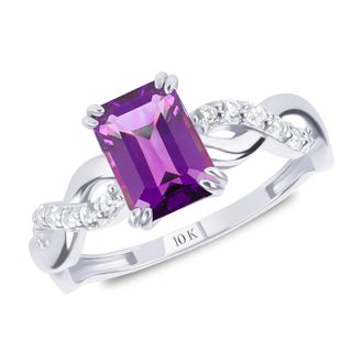 MAX + STONE Solid 10k Yellow or White Gold Emerald Cut Birthstone Rings with Twisted Band