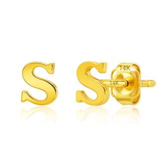 MAX + STONE 14k Yellow or White Gold Small Script Initial Letter Stud Earrings