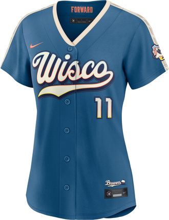 Nike Jackson Chourio Milwaukee Brewers City Connect Nike Womens MLB Stadium Jersey in Green | RW260H3FMZ9-P0F