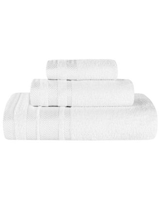 Superior 3Pc Zero Twist Cotton Dobby Border Plush Soft Absorbent Towel Set