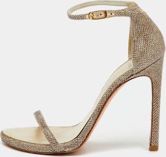 Stuart Weitzman Gold Metallic Lurex Fabric Nudist Ankle Strap Sandals