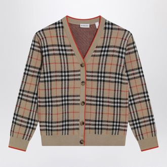 Burberry Beige Woll-Cardigan mit Karomuster