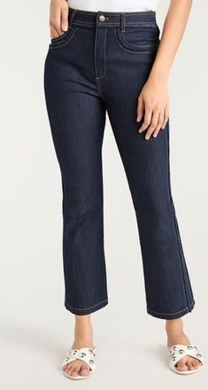 Cinq &agrave; Sept Sallie Fringe Trim Flare Crop Jeans in Indigo at Nordstrom Rack, Size 00