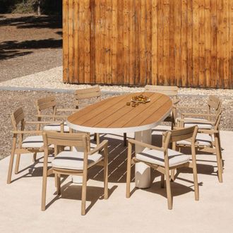 Sklum Sklum - Set De Mesa Ovalada 260x110 Cm En Aluminio Y Madera De Teca Taneli Y 8 Sillas De Jard&iacute;n En Madera De Acacia Saira