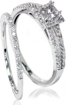 Pompeii3 3/8CT Split Shank Princess Cut Halo Engagement Ring Set Setting 14K White Gold