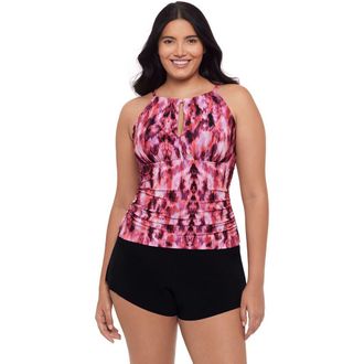 Trimshaper Chloe High Neck Tankini Swimsuit Top in Sunshower Batik at Nordstrom, Size 18