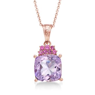Ross-Simons Amethyst and. Rhodolite Garnet Pendant Necklace in 18kt Rose Gold Over Sterling