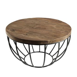 Macabane Mesa de centro de madera de teca reciclada y metal negro D60