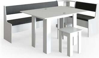 Vicco Gruppo panca ad angolo Roman, Bianco, 210 x 41.5 cm con tavolo