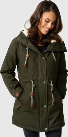 Navahoo Ireliaa Dames Parka - Windafstotende winterjas met teddyvoering en capuchon - Olijf