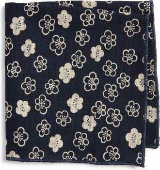 Clifton Wilson Floral Linen Pocket Square in Navy at Nordstrom