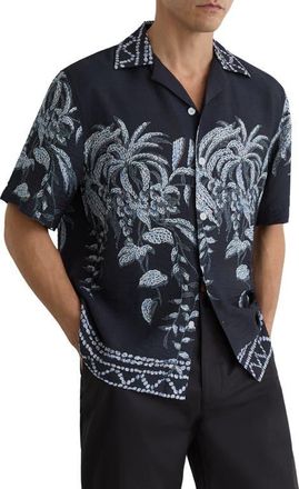 Reiss Camino Short Sleeve Button-Up Shirt in Navy at Nordstrom, Size Xx-Large